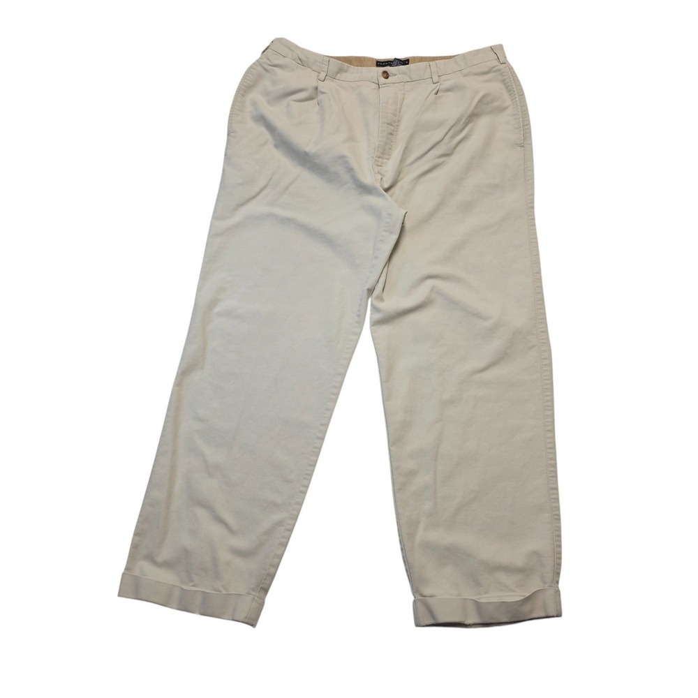 Tommy Hilfiger Pleated Chino Pants Tan Cuffed Cotton 40x32 Preppy Old Money Y2K